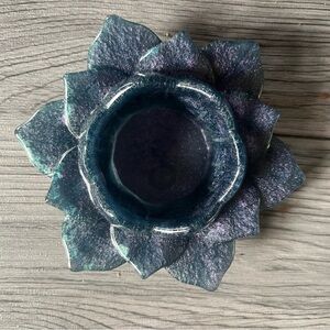 Hand Crafted Black and Blue Lotus Candle Holder